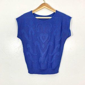 Vintage Royal Blue Small Knit Round Neck Sweater